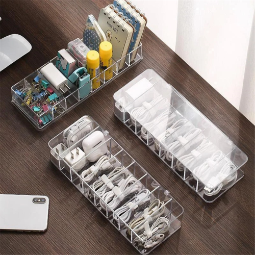 Headphone Data Cable Charging Storage Box Desktop Stationery with Transparent Plastic 2
