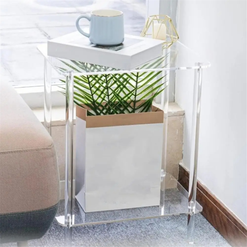 Acrylic Coffee Table Square Side Accent Sofa Bedside Clear Double Tier Snack Tea for Room 1