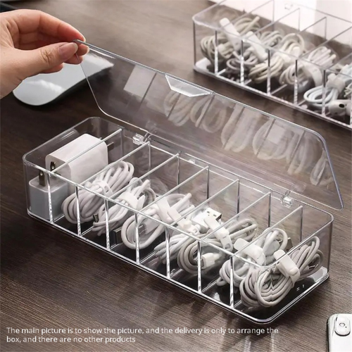 Headphone Data Cable Charging Storage Box Desktop Stationery with Transparent Plastic 1