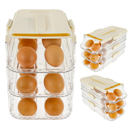 Egg Holder for Refrigerator Rolling Organizer Container Saving Roller Dispenser Stackable Fridge Tray White 2