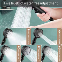 Set di 3 soffioni doccia regolabili neri con supporto a parete + tubo flessibile, risparmio idrico ad alta pressione