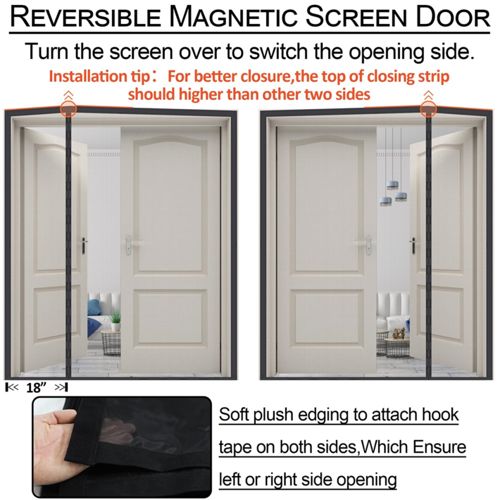 Reversible Left Right Side Opening Wide Magnetic Screen Door Fits To 72 X 80 Heavy Duty Polyamide Fibers Mesh 4852752454251
