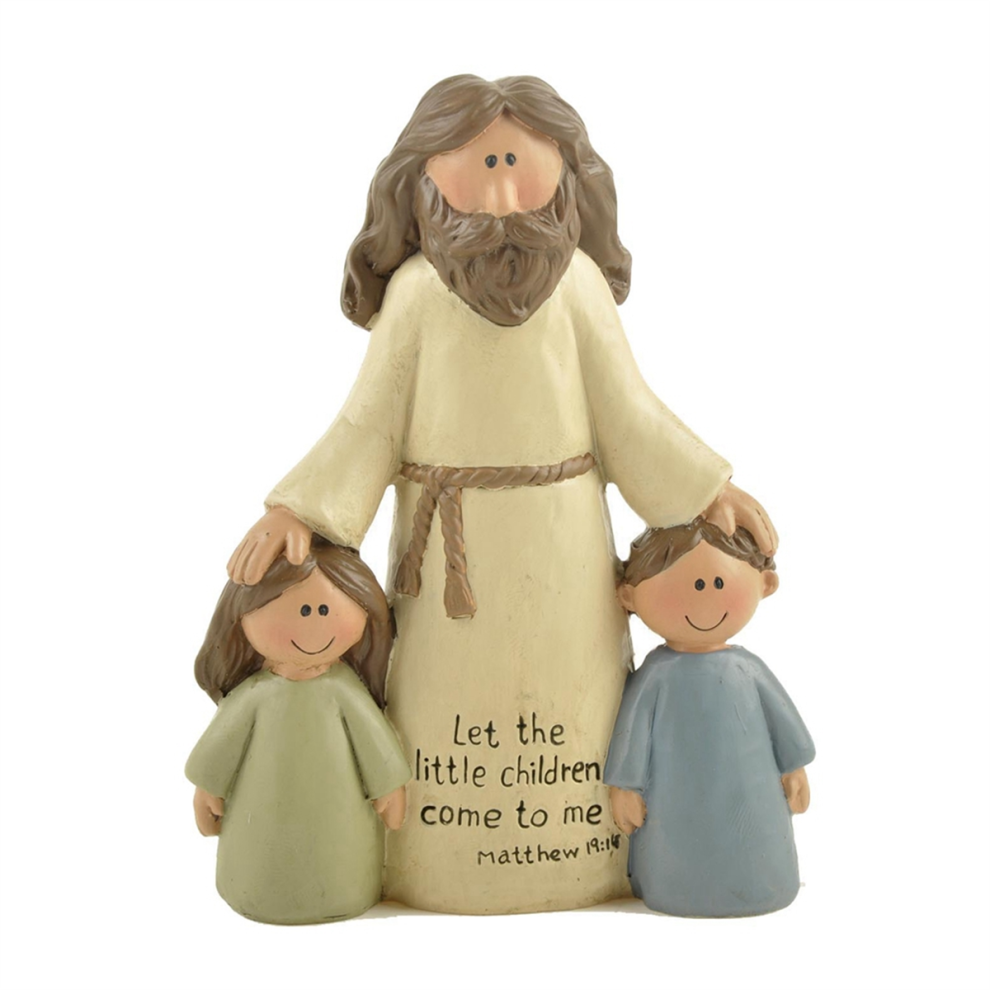 Exogio Figurine Christian Religious Resin Statue Jesus With Boys & Girls Crafts Ornament Home Decoration Christmas Gifts