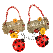 Biglietto di benvenuto con coccinella e fiore, grazioso ornamento con numeri, decorazione per porta di casa, cartello con girasole, artigianato
