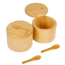 2-teiliges Salzstreuer-Gewürzaufbewahrungsbox aus Bambus mit magnetischem Schwenkdeckel und Löffel für Pfeffer, Speisesalz, Gourmetsalze,