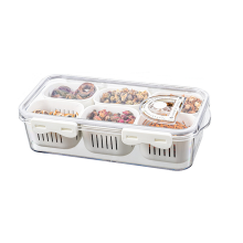 Unterteiltes Serviertablett mit Deckel, stapelbare Snackbox mit 6 Trennwänden, Aufbewahrungsbehälter für Obst und Gemüse für den Kühlschrank