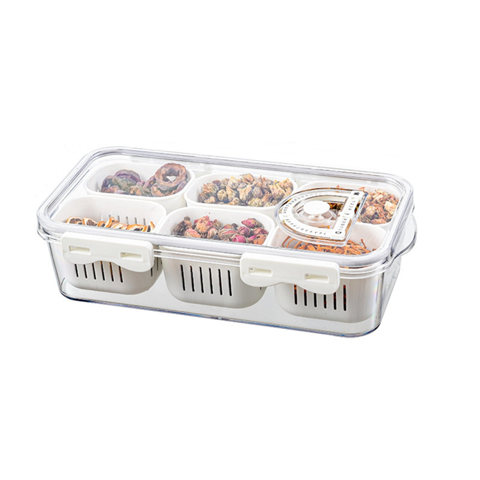 Exogio Divided Food Serving Tray With Lids Stackable Snackle Box 6 Dividers Fruit&Veggie Storage Container For Fridge