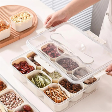 Serviertablett mit 9 Fächern, unterteilt, mit Deckel, tragbare Snackbox, Küchengewürzbehälter für Süßigkeiten, Anis-Pfeffer