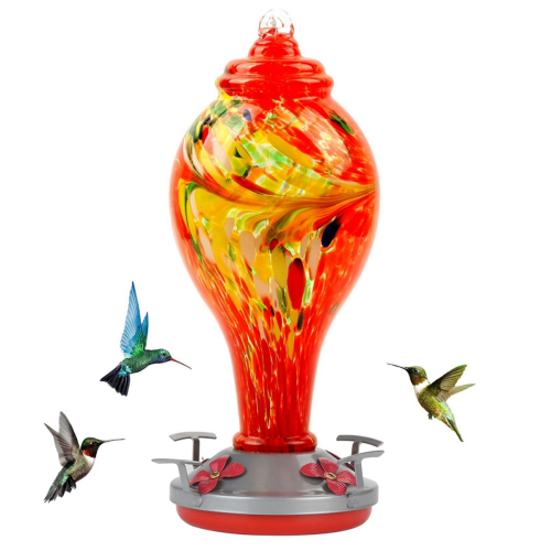 Glass Bird Feeder, Painted Hand Blown, Leakproof, Easy to Clean, Rustproof 1