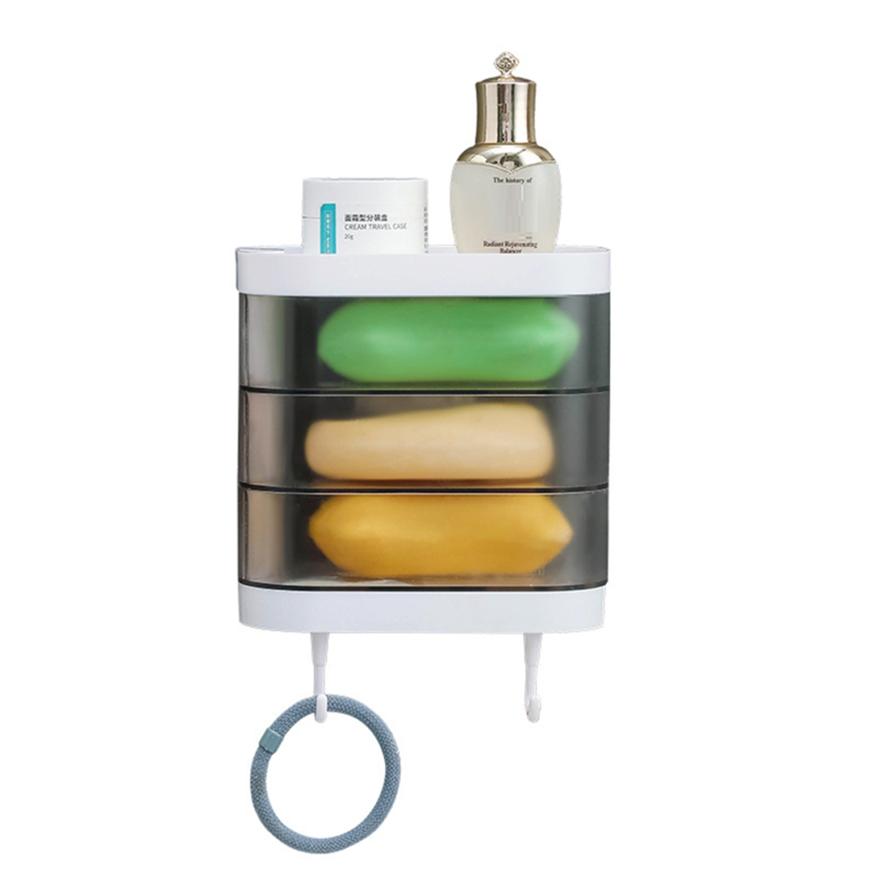 3 Layer Soap Holder Heavy Duty Bathroom Bar Dish Case with Drain Water Wall Mounted Storage Box-image-OPC-PJSD9HM-NEW