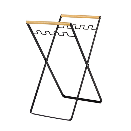 Trash Bag Holder with Wood Handle Portable Kitchen Garbage Sorting Rack Separate Recycling Waste Bin for Camping A 2