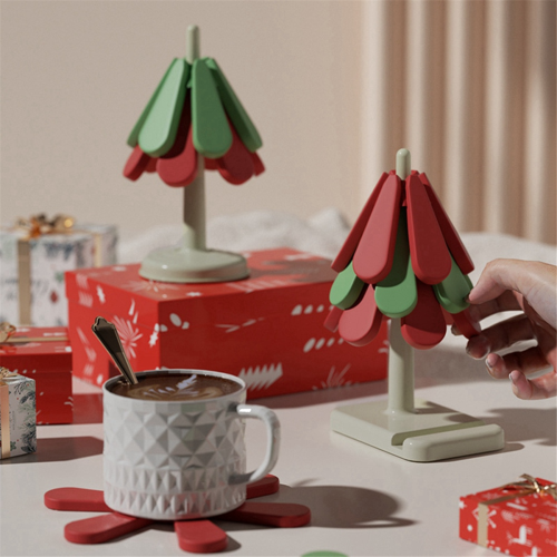 Anti Scald Christmas Tree Table Mat Foldable Dishes Insulation Pad Silicone Coaster Square Base 2