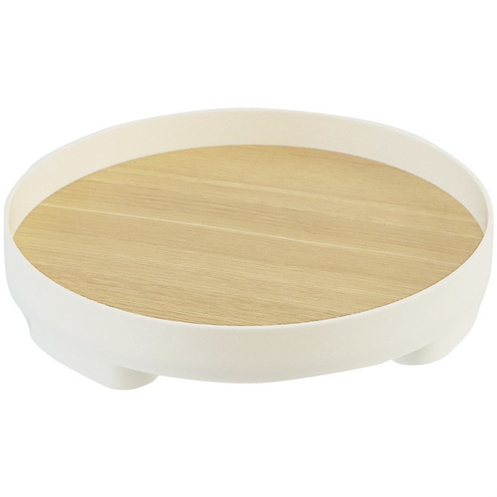 Decorative Tray Small Round Home Bathroom Wooden White Exogio