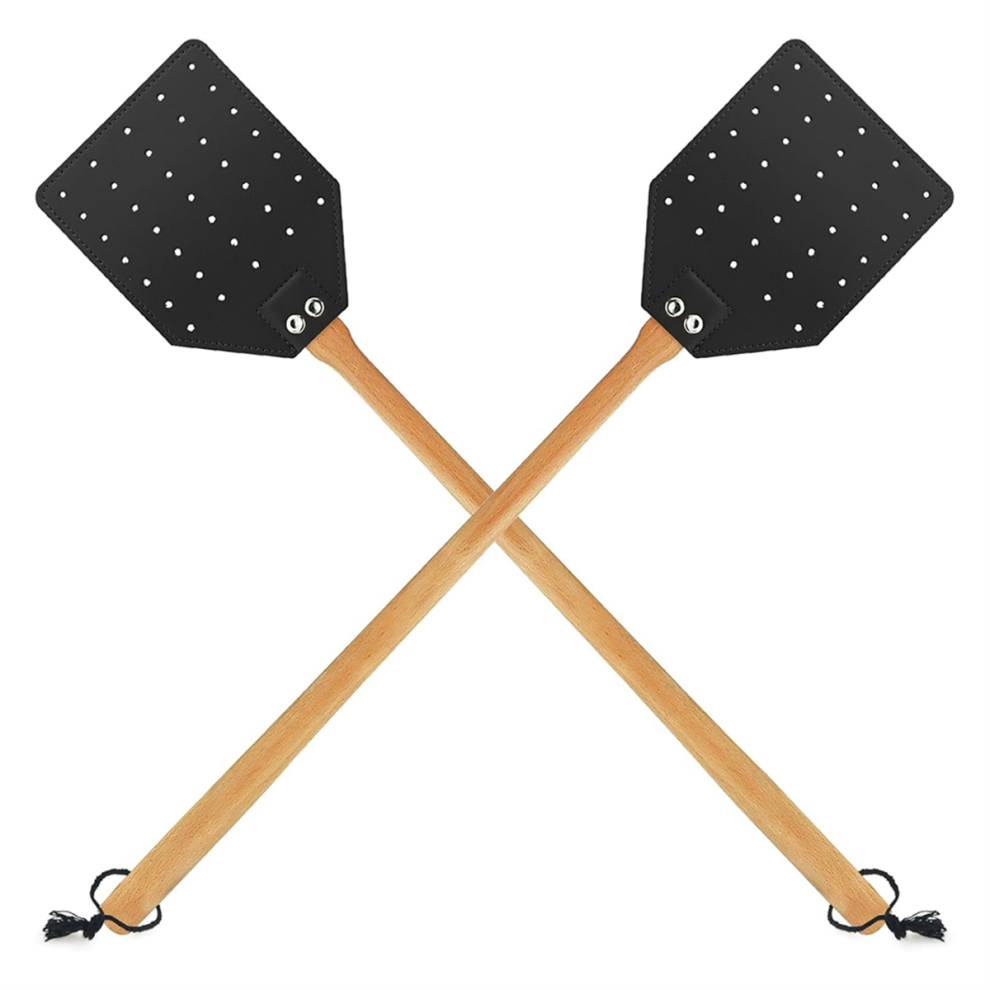 Leather Fly Swatter For Indoors/Outdoors,Duty Flyswatter With Walnut Wood Handle 19.7Inch Long Swatted Manual 2 Pack 4852752472781
