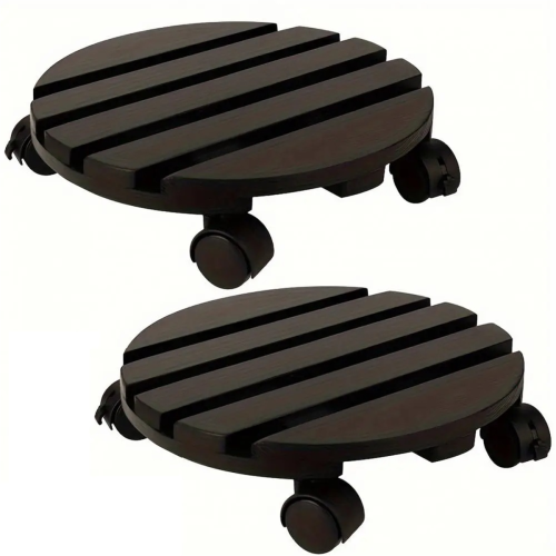 Plateau Roulant pour Plantes 30cm avec Roulettes Pivotantes Verrouillables Capacité 40kg Support Jardinière Marron