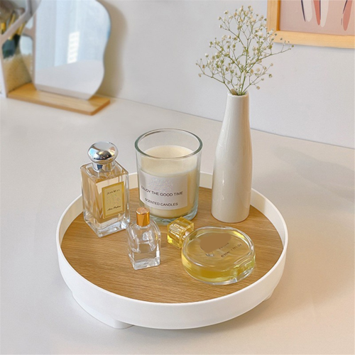Decorative Tray Small Round Home Bathroom Wooden 2