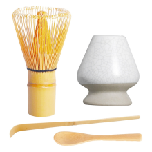 Set Matcha da 4 pezzi: frusta in bambù fatta a mano (Chasen) e cucchiaio da tè tradizionale, porta frusta in ceramica