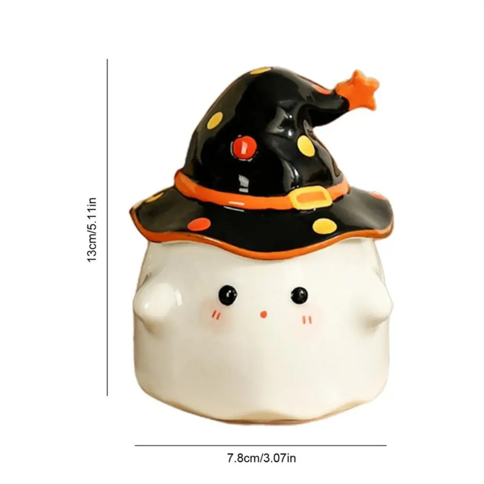 Exogio Halloween Mug Ghost Pattern Cup Ceramic With Lid Cute 350Ml For Home A