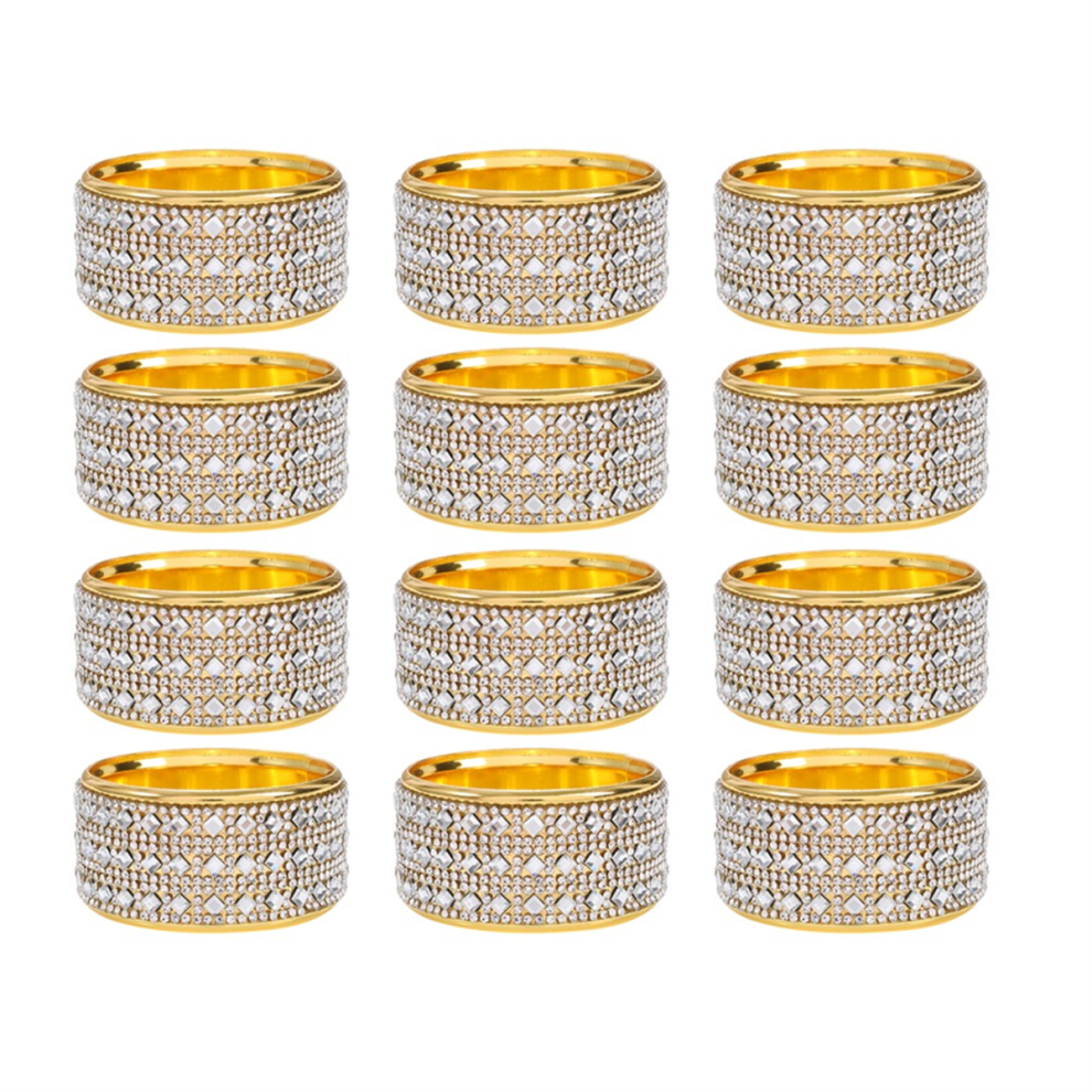 Goldene Serviettenringe 12Er-Set, Diamanthalter Zum Essen, Ringhalter Aus Metall, Hochzeit, Modern-image