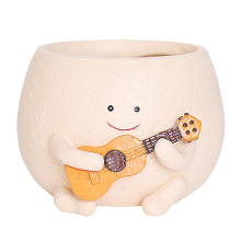 Pot de fleurs souriant avec trou de drainage en résine mignonne pour guirlande de plantes, pots de guitare d'intérieur