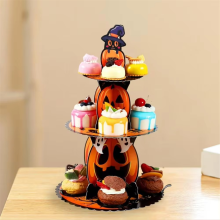 Festlicher Halloween-Dessertständer, gruseliger Cupcake-Turm, Kürbis-Kartonhalter, Tablett, Dekoration B