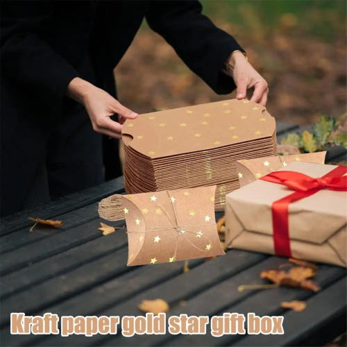 Paper Chocolate Boxes Empty Pillow Shape Candy Packaging Box Gold Stars Pattern Small Handmade Cookies 1