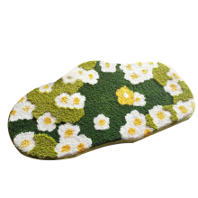 Cute Moss Floral Bathroom Rug, Plant Toilet Flower Bath Mat, Soft Absorbent Non Slip Mat for Wash Sink