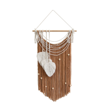 Bohemian Style Wall Decoration Tapestry Leaf Tassel Braided Chic Hand Woven Brown