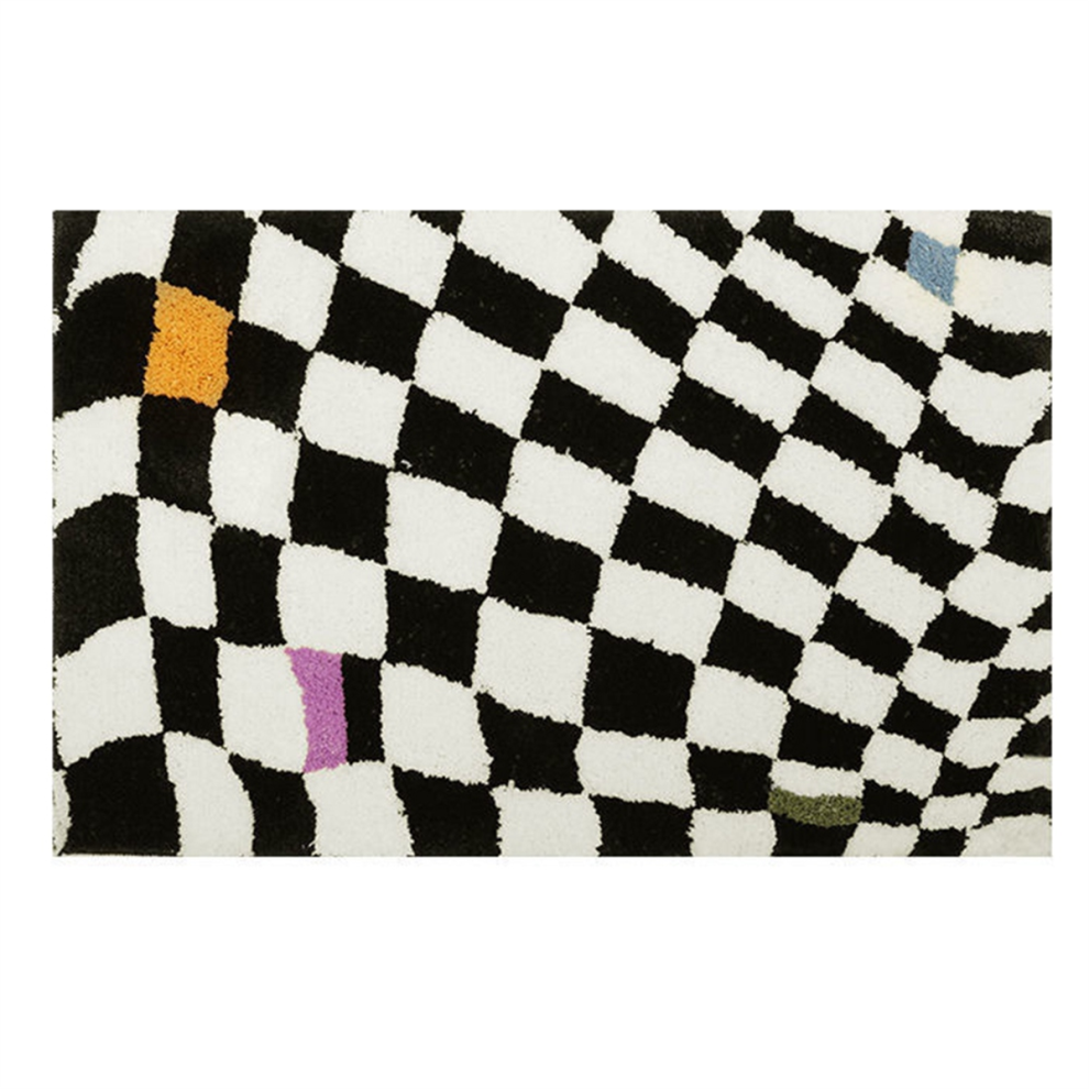 Flower Bath Mats Soft Plush Checkerboard Grids Floral Bathroom Carpet Bedside Decor Anti Slip Floor Mat C Black 4852752487778