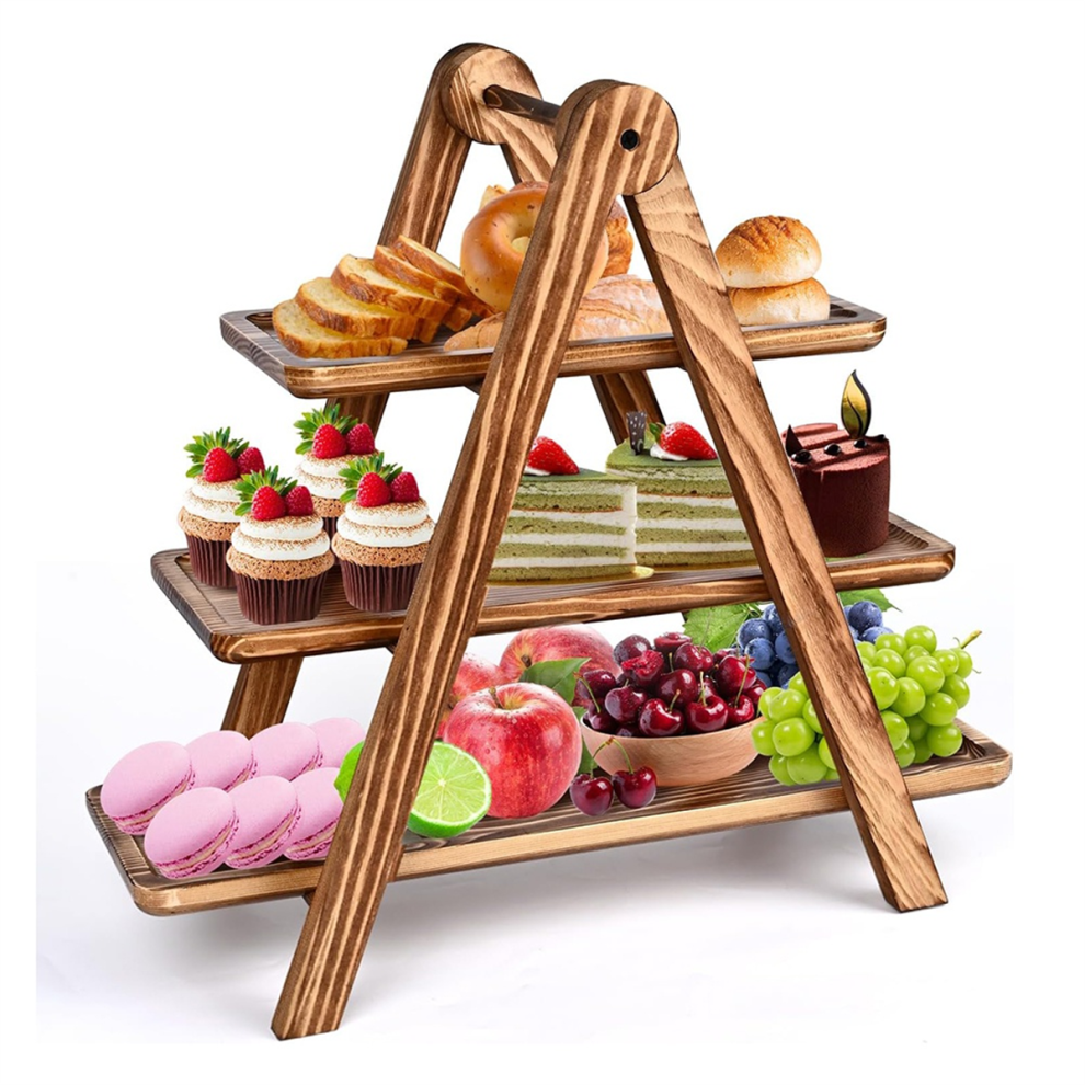 3 Tier Serving Trays Wooden, Cupcake Stand Towers For Dessert Table Display, Three Tiered Tray Detachable Wood Exogio