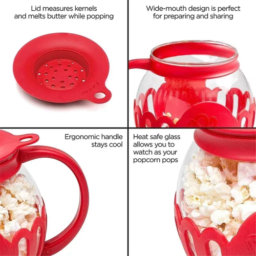 Mini macchina per popcorn a microonde, con coperchio in silicone sicuro, colore rosso 2