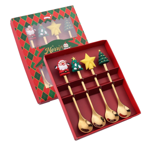 Christmas Set Gift Tableware Spoon & Fork Dessert Fruit Coffee D