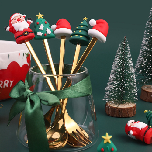 Christmas Set Gift Tableware Spoon & Fork Dessert Fruit Coffee D 1