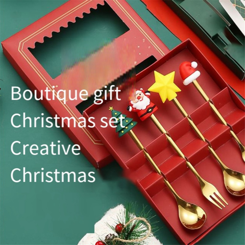 Christmas Set Gift Tableware Spoon & Fork Dessert Fruit Coffee D 2