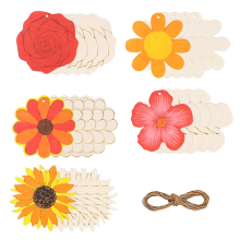 60PCS Unfinished Holz Blume Handwerk Leere Form Dekorationen Weihnachten Thanksgiving Dekoration