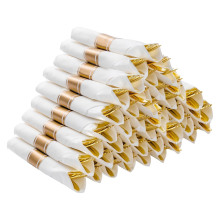 Pre Rolled Silver Plastic Silverware Set,Pre Napkins with Cutlery Set for Party,Birthday Gold