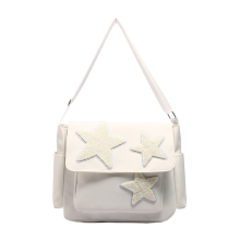 Umhängetasche für Damen, Sternendesign, verstellbar, süß, mit Seitentaschen, Schultertaschen mit Reißverschluss, Weiß