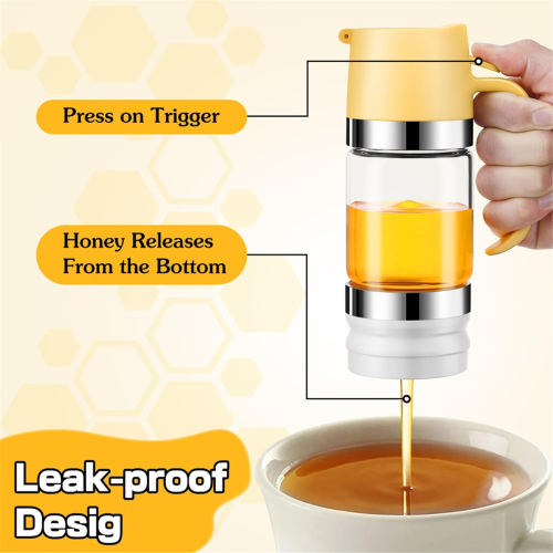 Honigspenderglas, 10 oz tropffreier Glastropfer mit Griff, Sirup für Brot, Kaffee oder Tee 1