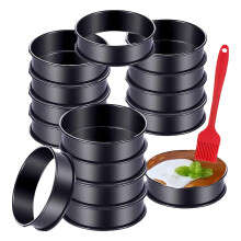 16 Packungen Englische Muffinringe Crumpet ANTIHAFT - Edelstahl Doppelt gerollte Torte Rund Schwarz 3,15 Zoll