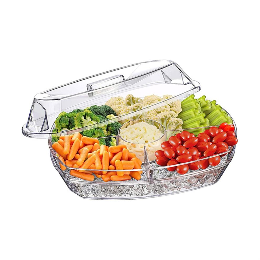Fruit Ice Serving Tray Chilled Veggie With Lid Clear Bowl Appetizer Platter For Cold Cuts Seafood Exogio