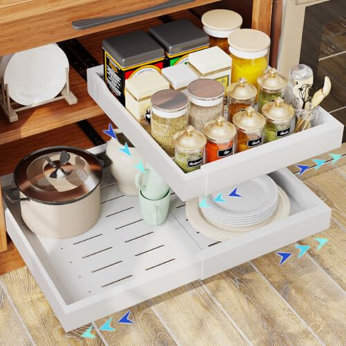 Pull-Out Cabinet Rack Kitchen Organization & Storage Non-Nail Sticker or Drill Hole with Expandable Width 1