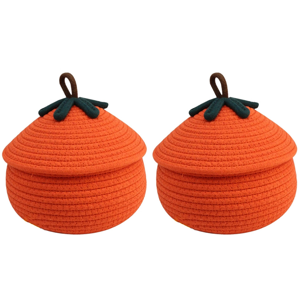Halloween Dustproof Pumpkin Woven Basket With Lid Desktop Storage Cosmetics Sundries Snack Exogio
