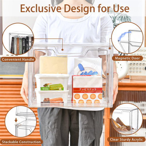 1 Pack Clear Storage Bins with Lids,Stackable Acrylic Display Case for Handbags, Cosmetic, Multifunctional Boxes 2