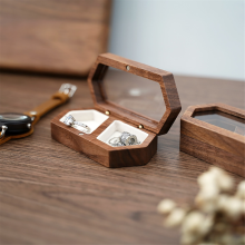 Ringbox aus Holz mit 2 Steckplätzen, Reise-Aufbewahrung für Ohrringe und Schmuck, täglicher Organizer, Verlobung, Hochzeit, Ringbox D