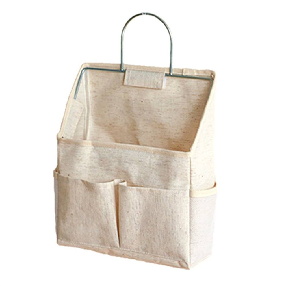 Exogio Hanging Storage Bag On Dormitory Wall Door Wardrobe Desktop Fabric Cd Magazine Organization Basket,Cotton Linen