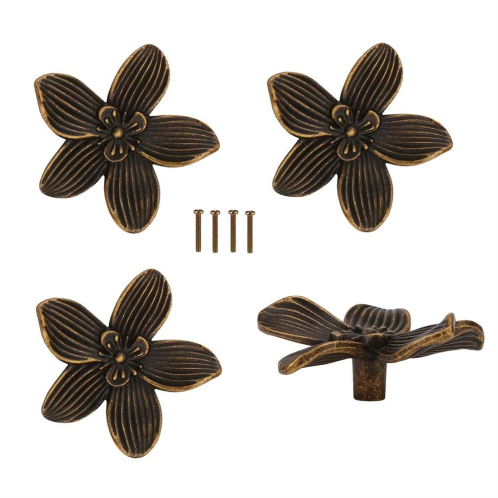 Flower Drawer Knobs Petal Cabinet Dresser Furniture Pulls Handles For Wardrobe Door Bronze 4851992945604