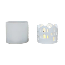 DIY Hohlhaus Kerzenhalter Silikonform Burg Gips Lampe Atmosphäre Dekoration B