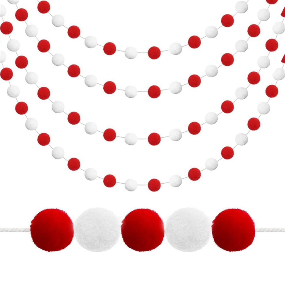 Red and White Pompom String Flower Ball Shaped Ornament Pendant Cute Valentine'S Day Atmosphere-image-OPC-PJSDN77-NEW
