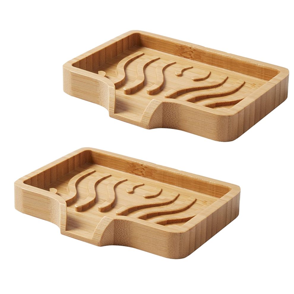 Exogio Bamboo Soap Dish Holder Tray, Wood Bar Saver Self Draining Case For Bathtub Hotel Home Decoration