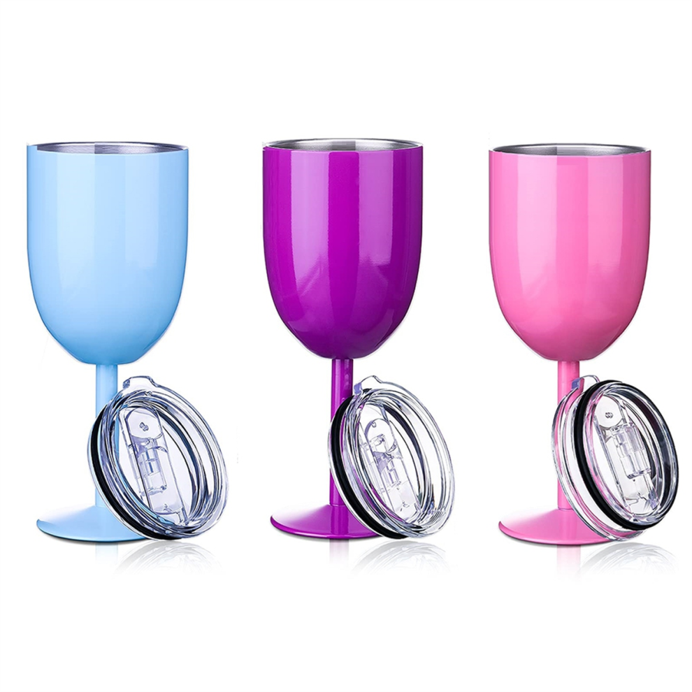 Exogio Stemmed Stainless Steel Wine Glasses With Lid Double Wall Insulated Tumbler Goblets Glasses(No Straw)